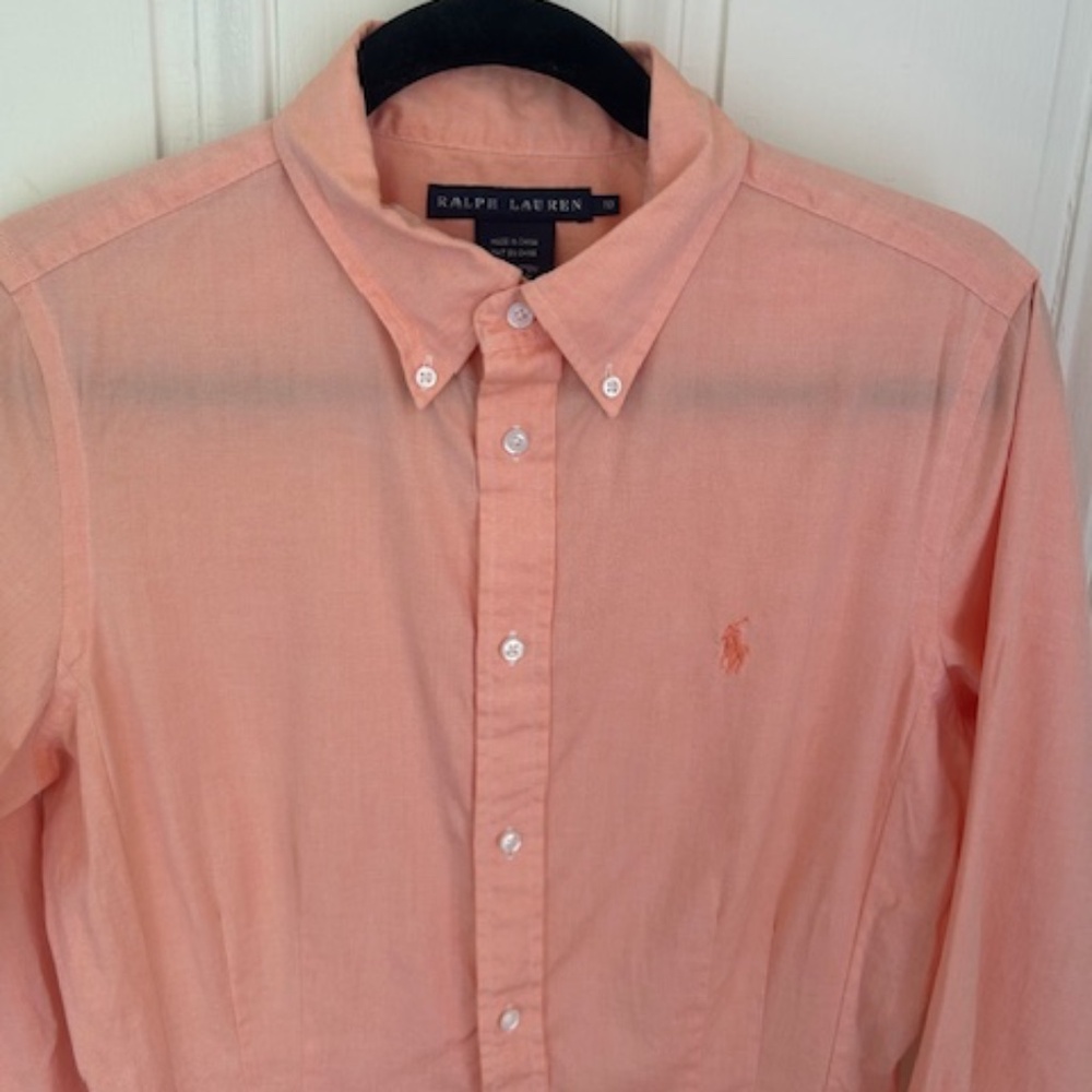 Ralph Lauren Fitted Peach Shirt Dress, Sz 10 - Picture 5 of 7